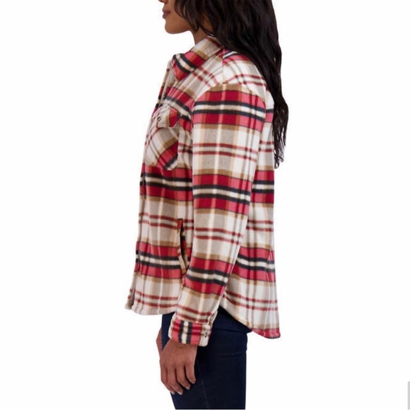 Sage Ladies' Plush Plaid Shirt Jacket Red - Picture 2 of 10
